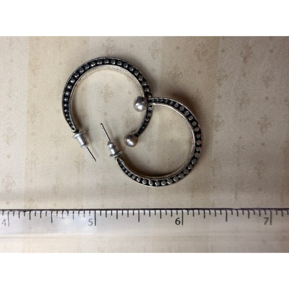Brighton Silver Tone Hoop Earrings Beaded Dot Open Hoop Post Earrings